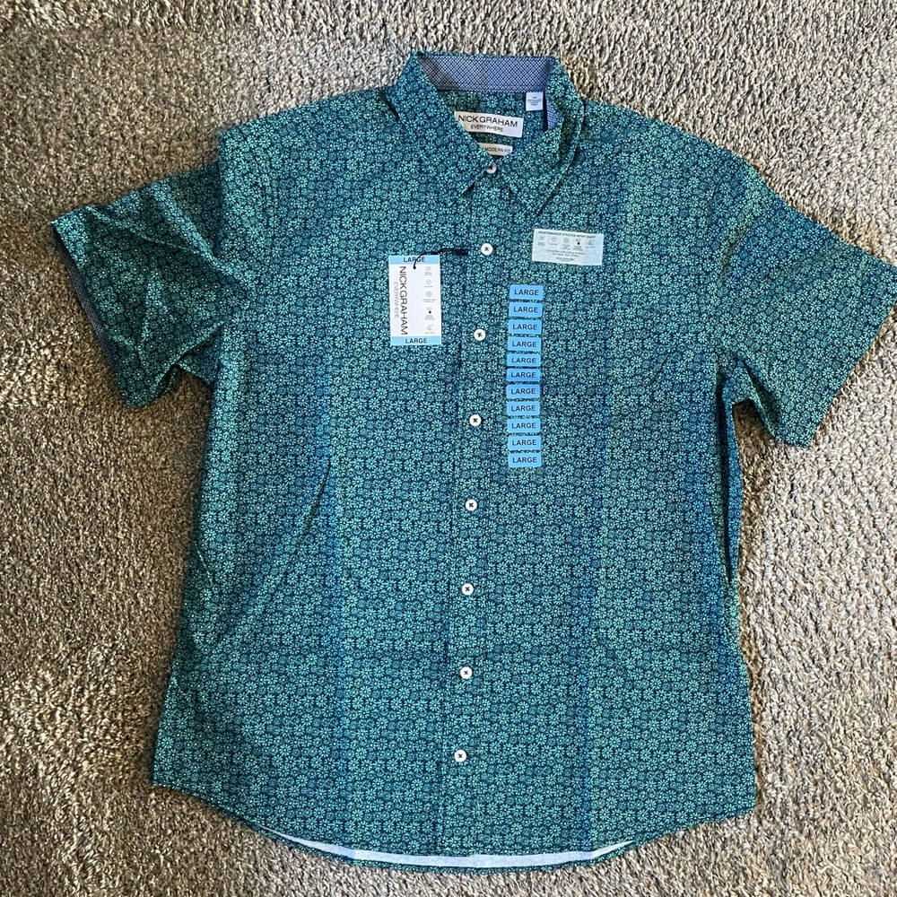 NWT  Nick Graham Men's Short Sleeve Button Up Shirt size large